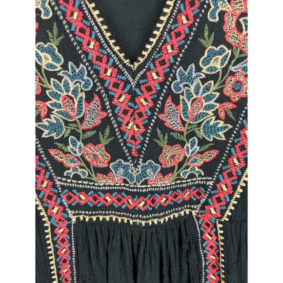 American Eagle Womens Top Blouse Small Embroidery Black Boho Bohemian V Neck - Picture 3 of 8